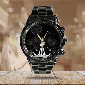 Discover Sunflower Kitty B&W Calendar Steel Band Watch