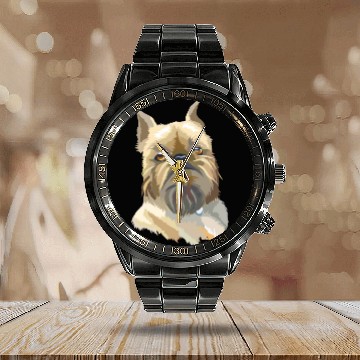 Discover Cute Brussels Griffon Dog Watercolor Painting Calendar Steel Band Watch