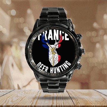Discover France Deer Hunting Buck Stag Hunter French Calendar Steel Band Watch