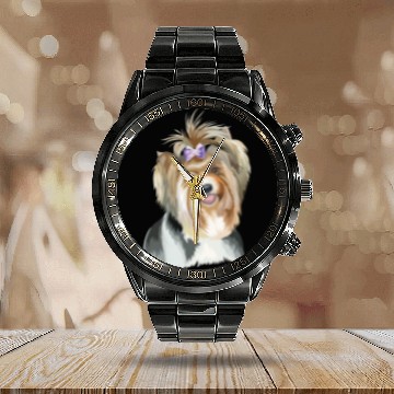 Discover Cute Biewer Terrier Dog Watercolor Painting Calendar Steel Band Watch