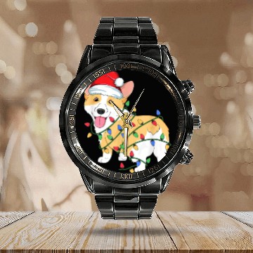 Discover Corgi Christmas Tree Xmas Lights Dog Lover Calendar Steel Band Watch