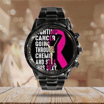 Discover Breast Cancer Survivor Fighting Cancer Going Throu Calendar Steel Band Watch