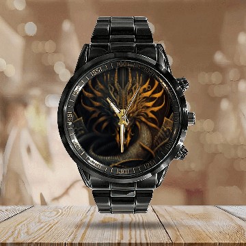 Discover Dark fantasy dragon cover version 2 Calendar Steel Band Watch