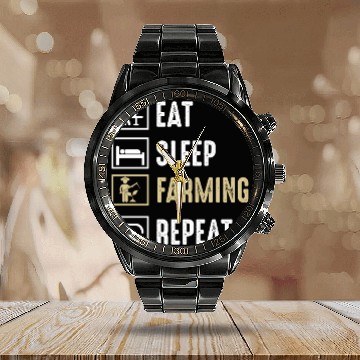 Discover Funny Quote Eat Sleep Farming Repeat Calendar Steel Band Watch