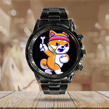 Discover Cute Shiba Inu dog In gym Calendar Steel Band Watch