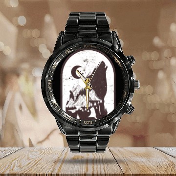Discover night wolf Calendar Steel Band Watch