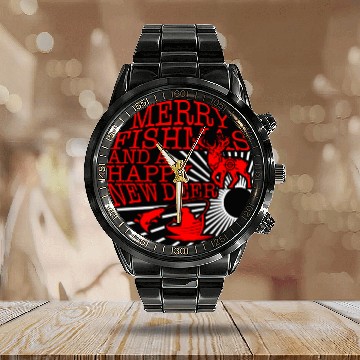 Discover Christmas Calendar Steel Band Watch, Merry Fishmas And Happy New Deer