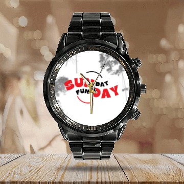 Discover sunday funday classic Calendar Steel Band Watch