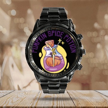 Discover Pumpkin Spice Potion Coffee Enthusiast Halloween Calendar Steel Band Watch