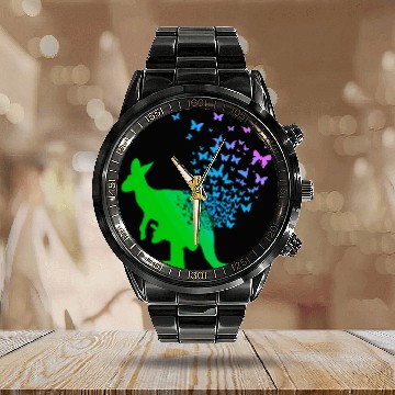 Discover Butterfly & Kangaroo In Nature Australia Kangaroo Calendar Steel Band Watch