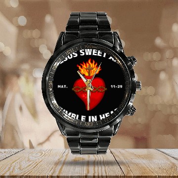 Discover Sacred Heart of Jesus Christ Calendar Steel Band Watch