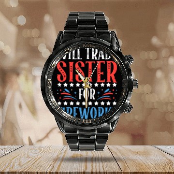 Discover Will Trade Sister For Fireworks 4th of July Calendar Steel Band Watch