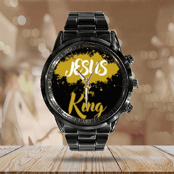 Discover JESUS is my King golden light Calendar Steel Band Watch