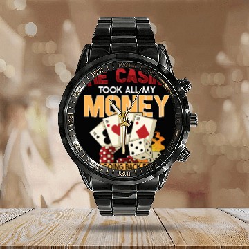 Discover Poker Casino Poker Player Gambling Roulette Gift Calendar Steel Band Watch