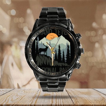 Discover Grand Teton National Park Mountains Wilderness Calendar Steel Band Watch