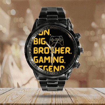 Discover SON BROTHER GAMING LEGEND for gamer yellow text Calendar Steel Band Watch