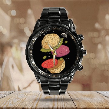 Discover Planets burger vegetables Planets burger vegetable Calendar Steel Band Watch
