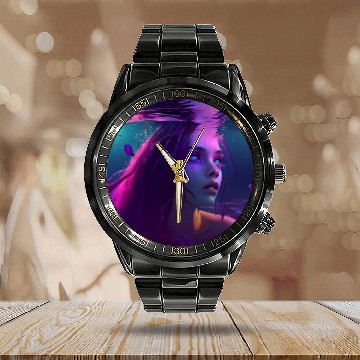Discover purple mermaid underwater Calendar Steel Band Watch