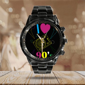 Discover 1990's 90s I Heart Nineties I Love the 90's Old Calendar Steel Band Watch