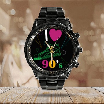 Discover 1990's 90s I Heart Nineties I Love the 90's Old Calendar Steel Band Watch