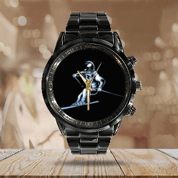 Discover Skiing Skier Astronaut Calendar Steel Band Watch