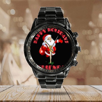 Discover Christmas- Santa Claus- Happy Holidays My Friends Calendar Steel Band Watch