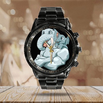Discover Strong Elephant with Elephant Kid for a Elephant Calendar Steel Band Watch
