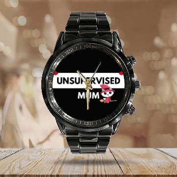 Discover UNSUPERVISED MUM FUNNY CUTE DESIGN Calendar Steel Band Watch
