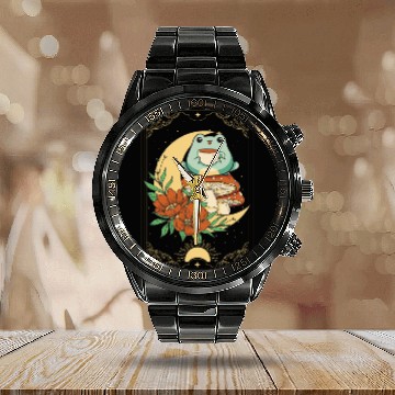 Discover Cottagecore Aesthetic Tarot Card Frog Sipping Tea Calendar Steel Band Watch