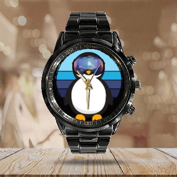 Discover retro penguin goggles Calendar Steel Band Watch