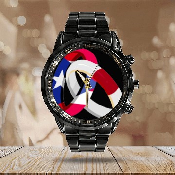 Discover Puerto Rico Flag Japan Grown Ring Marriage Wedding Calendar Steel Band Watch