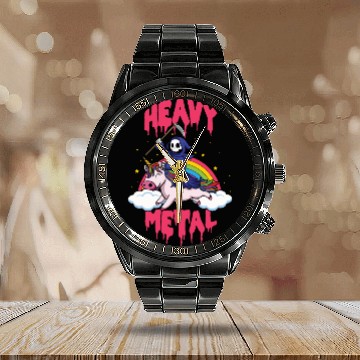 Discover Grim Unicorn Rainbow Metal Music Heavy Rock Calendar Steel Band Watch