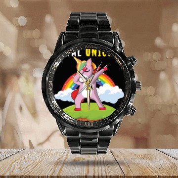Discover Dabbing Unicorn Rainbow Metal Music Heavy Rock Calendar Steel Band Watch