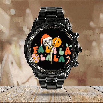 Discover Retro Groovy Fa La La Christmas Cute Santa Hat Calendar Steel Band Watch