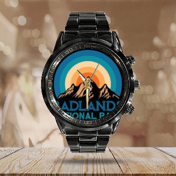 Discover Cool Vintage Retro Badlands National Park Mountain Calendar Steel Band Watch