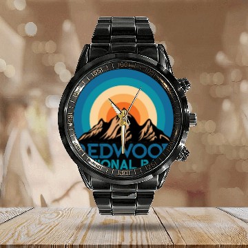 Discover Cool Vintage Retro Redwood National Park Mountain Calendar Steel Band Watch