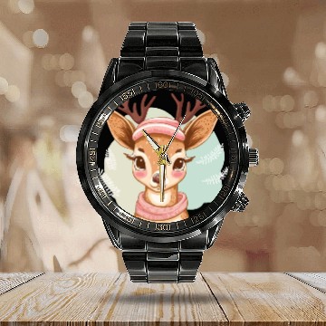Discover Cute Christmas Deer Calendar Steel Band Watch