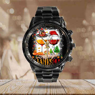 Discover Merry Thanksmas Santa Hat Thanksgiving Christmas Calendar Steel Band Watch