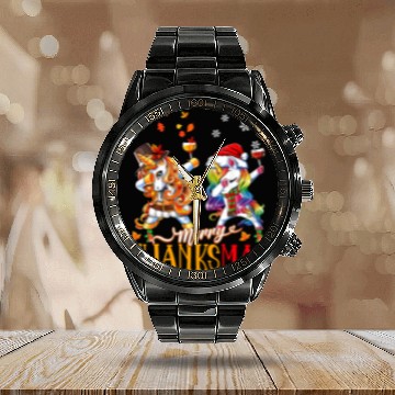 Discover Merry Thanksmas funny unicorn Thanksgiving xmas Calendar Steel Band Watch