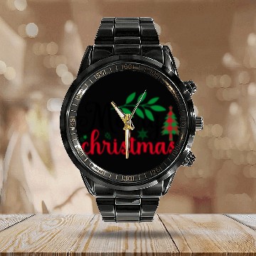 Discover Xmas Merry Christmas Buffalo Plaid Fir Tree Calendar Steel Band Watch