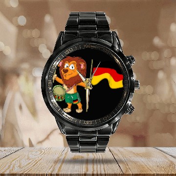 Discover Lion with the Germany flag Calendar Steel Band Watch