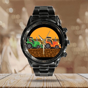 Discover Kids Tractor Lover Farm Vehicles Calendar Steel Band Watch