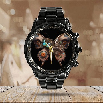 Discover Steampunk mechanical butterfly Calendar Steel Band Watch