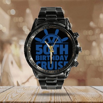 Discover 50th birthday cruise Calendar Steel Band Watch