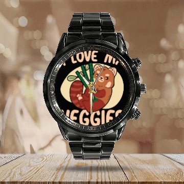 Discover I Love My Veggies Red Panda Bear Whisperer Animal Calendar Steel Band Watch