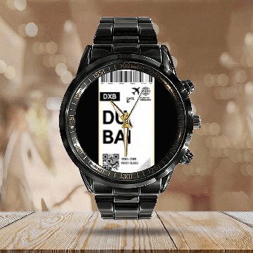 Discover Destination Dubai Airport Travel pass Calendar Steel Band Watch