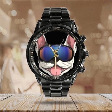 Discover PUG GOGGLES Calendar Steel Band Watch