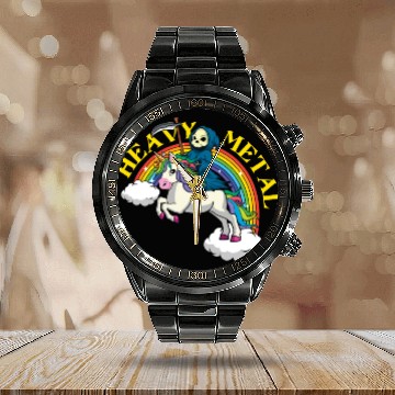 Discover Skeleton Unicorn Rainbow Metal Music Heavy Rock Calendar Steel Band Watch