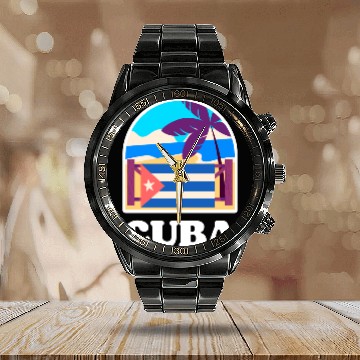 Discover Vintage Cuba Travel Calendar Steel Band Watch