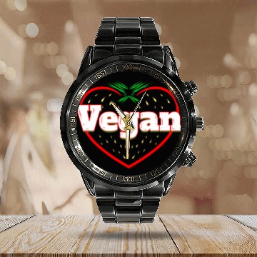 Discover Strawberry Logo For Vegetarians - Go Vegan Calendar Steel Band Watch